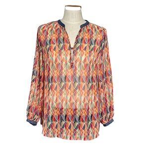 Vintage Liz Claiborne Petite Sheer Orange Red Tunic Peasant Blouse Sz PM